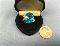Topaz and diamond ring, unmarked        (a 7)