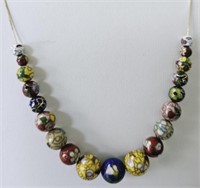 14K Yellow Gold Cloisonne Beaded Necklace