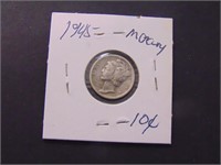 1945 USA Mercury 10 cent Coin