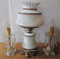 Vintage milk glass hobnail lamp with 2 electric