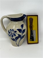 Stoneware Crock Jug & Mini Cleaver Knife