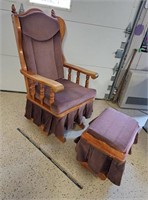 Heavy Wood Glider Chair w Ottoman & Cushions