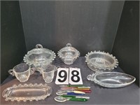 Various Etched Heisey Lariat Pieces & Glass