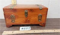 Wooden jewelry chest- hinges are broken,