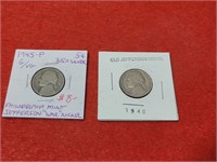 (2) Jefferson War Nickels 35% Silver