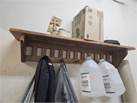 Jacket, hand sanitizer, wood box, wood coat rack,