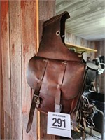 Leather saddle bags, each pouch 11" x 11"