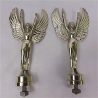 Pair silvertone metal Victory Angel trophy tops