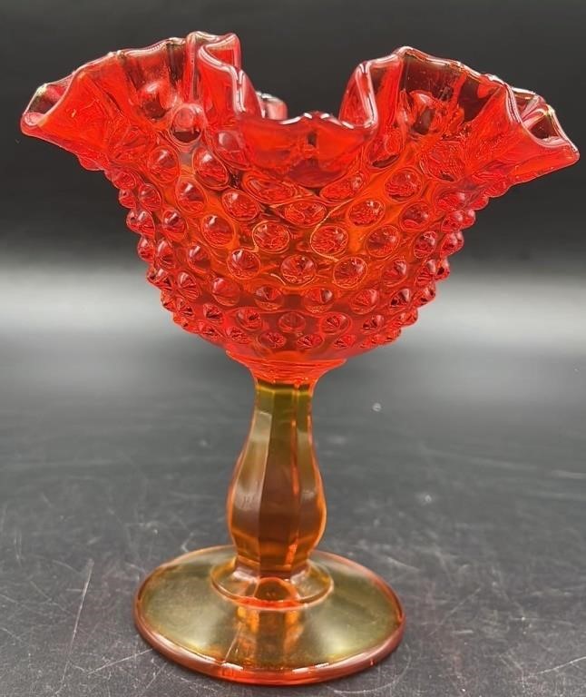 Fenton Amberina Hobnail Compote Uv Reactive Under