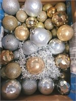 Box lot silver & gold ornaments