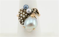 10K Gold & Baroque Pearls Ring