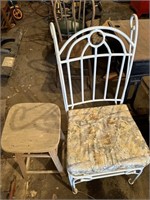 metal chair with pad and wood stool