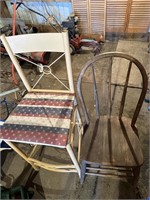 metal bar stool chair and wood chair