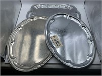 GROUP OF THREE SILVER COLORED SERVING PLATTERS, TW
