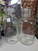 2 Hazel Atlas Half Gal. Glass Top Canning Jars