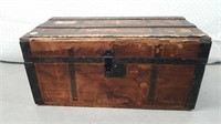 SMALL ANTIQUE TRUNK WITH TIN EDGING