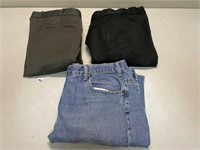 PAIR OF JEANS AND TWO DRESS PANTS 44X30 LONG