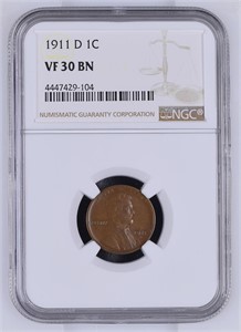 1911-D One Cent NGC VF30 BN