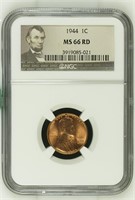 1944 One Cent MS66 RD NGC