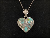 Sterling Turquoise Heart Necklace 21.6gr TW 20in