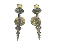 Brass Wall Sconce Candle Holder Pair 14.75" H