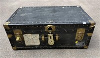 ANTIQUE OVERLAND TRAVEL TRUNK BRASS ACCENTS