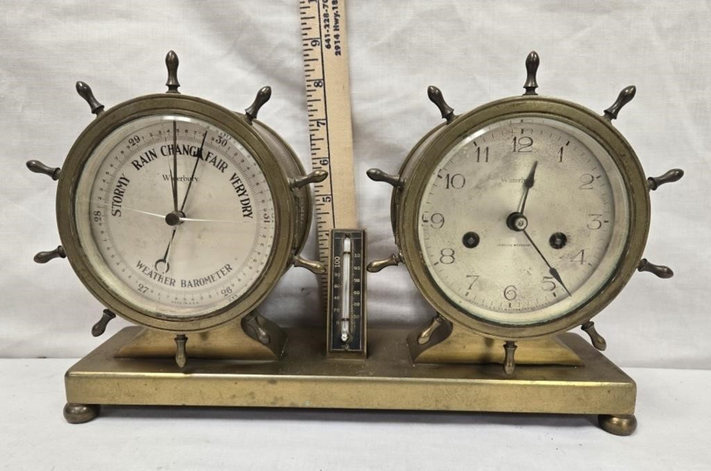 Waterbury Bulkhead Ships Barometer Clock