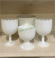 Lot of four milk glass pieces - one candy dish and