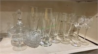Shelf lot of glassware - wine glasses, beer