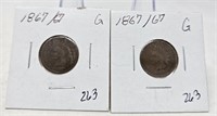 (2) 1867/7 Cents G
