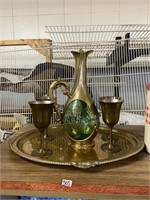 brass colored liquor decanter tray and for