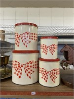 4 vintage canister set cream with checkered bars