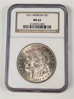 1921 Morgan Silver Dollar- Graded MS63