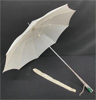 Vtg Ladies Umbrella w/Ornate Handle Plastic Stone