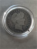 1907 D silver dime