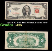 1953B $2 Red Seal United States Note Grades vf++