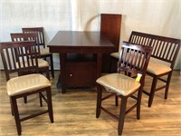 Pub Height Dining Table w/Bench & 4 Chairs