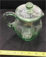 Depression Green Pitcher Chip On Lid