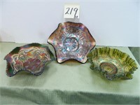 (3) Carnival Glass Bowls - Heart & Vine, Primrose,