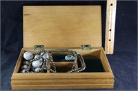 Wood Jewelry Box and Contents
