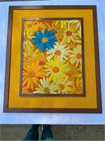 Vintage Crewel Embroidery Daisies Picture