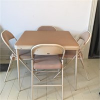 VINTAGE FOLDING PADDED CARD TABLE AND CHAIRS COOEY