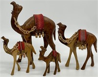 4pc Olive Wood Carved Camels