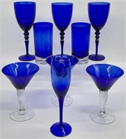 Cobalt Blue Blown Glass Barware