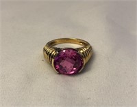 Vintage .925 SS Gold Clad Pink Topaz Ring