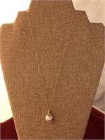 Vintage 14K Gold Pearl & Emerald Pendant Necklace