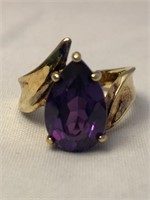 Vintage .925 Gold Clad Pear Shaped Amethyst Ring