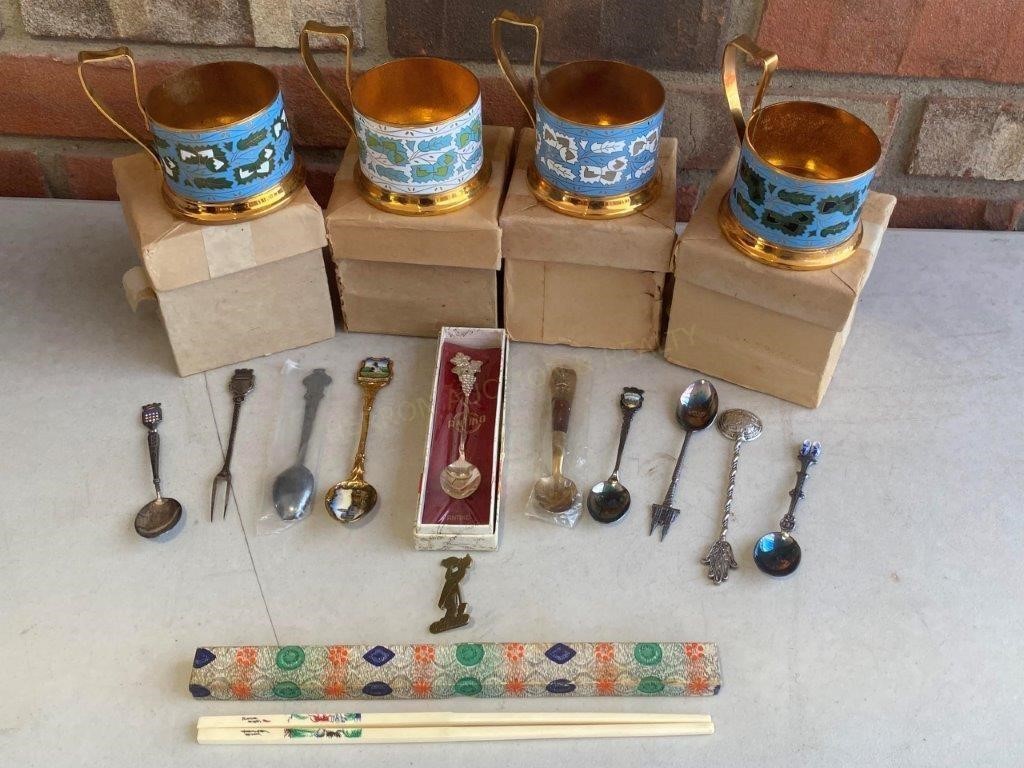 Copper Mugs & Collector Spoons etc