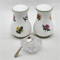 Sterling Salt Spoon & Bone China Shakers