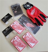 Red Wings gloves, luggage tags and bracelet.  All